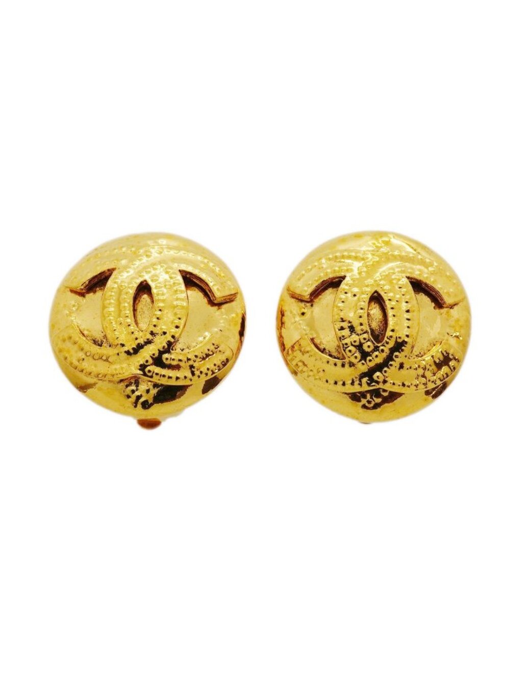 Chanel Earrings Vintage CC Logo Round Circle Gold Plated